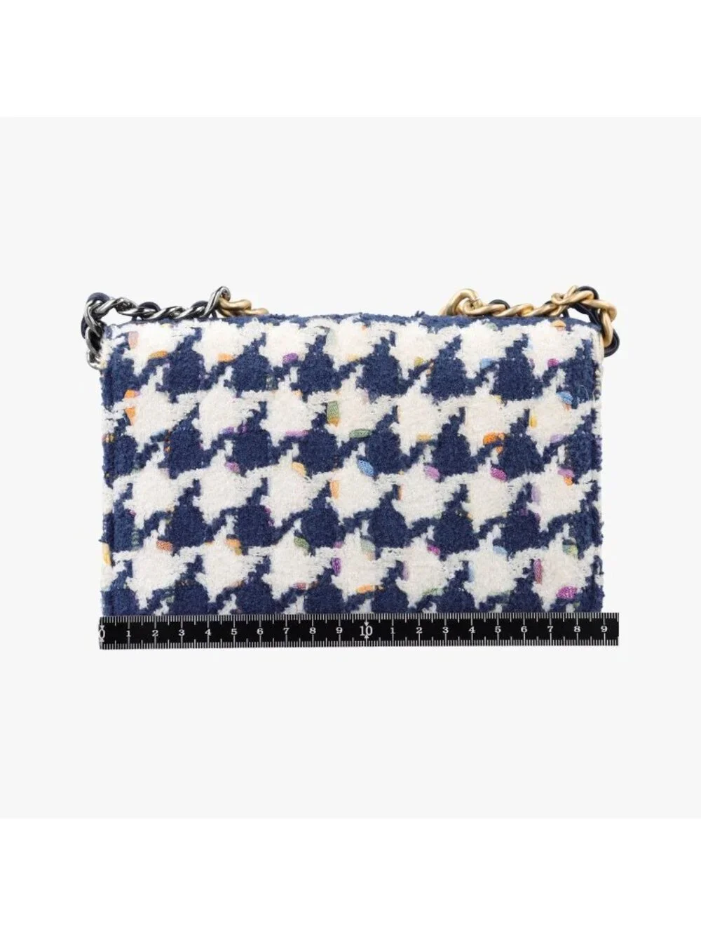 Chanel 19 Flap Bag Houndstooth White Navy Fabric